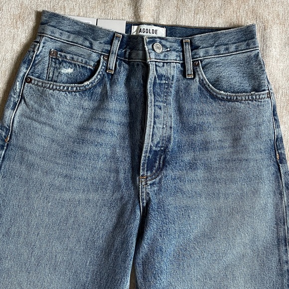 NEW Agolde  90’s Pinch Waist High Rise Straight Button-Fly Blue Jeans - Picture 5 of 12